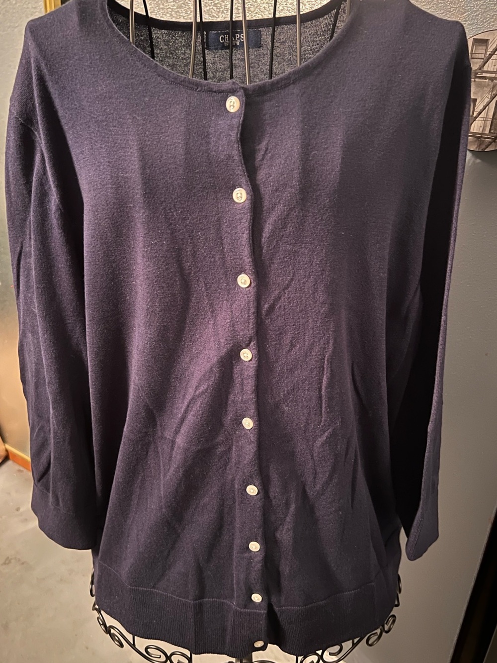 Women’s Chaps Black Button-Front Crewneck Cardigan
